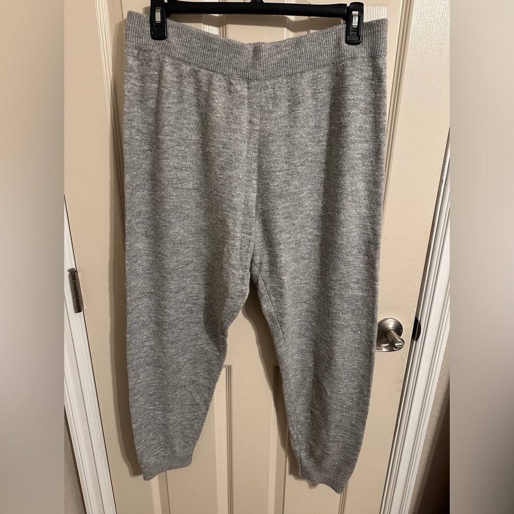 Victoria's Secret Rhinestone Sweater-Knit Joggers, Heather Gray, Sz XL